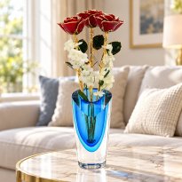 Past, Present, Future 11" Gold Trim Roses in Azure Vase